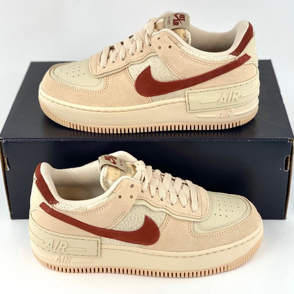 Nike Shoes - Nike Air Force 1 Shadow Shimmer Mars Stone Women's Sneakers Shoes Beige Red